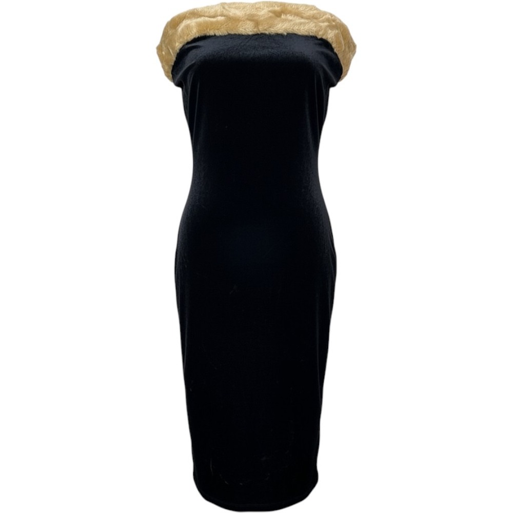 Fredericks of Hollywood Vintage Black‎ Velvet Faux Fur Trim Tube Dress Medium